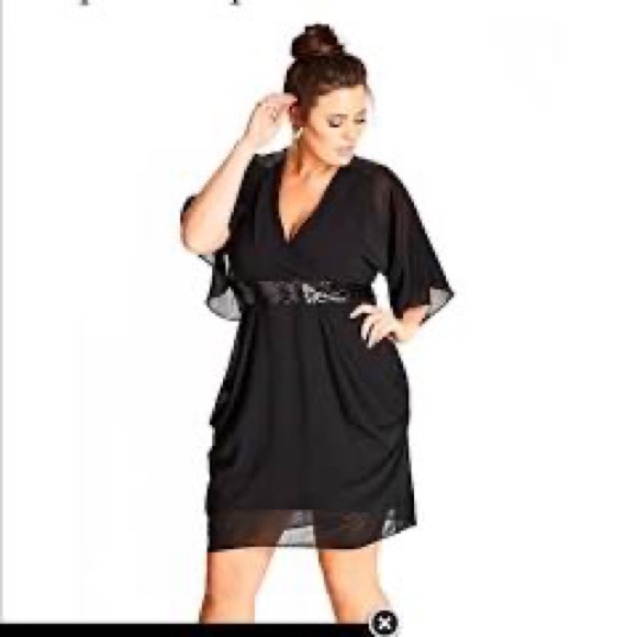 City Chic Women's Plus Jolie Faux Wrap Dress Black Size 20W
